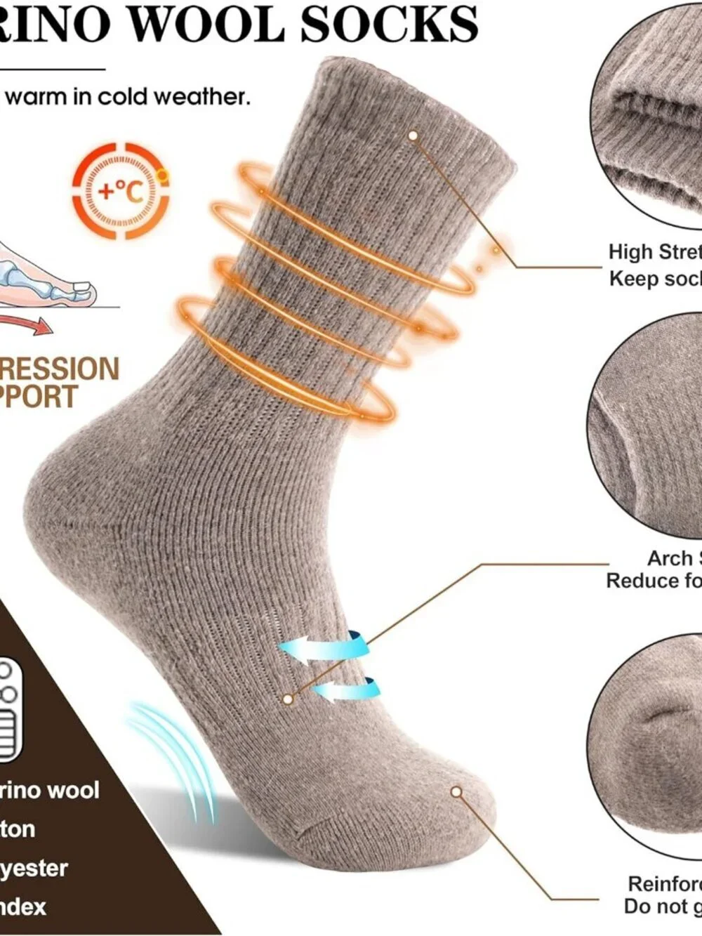5 Pairs Womens Merino Wool Socks Hiking Warm Winter Thick Thermal Crew Cozy Cabi